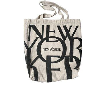 The New Yorker Top Double Handle Canvas Tote Bag Medium Black Ivory Reusable